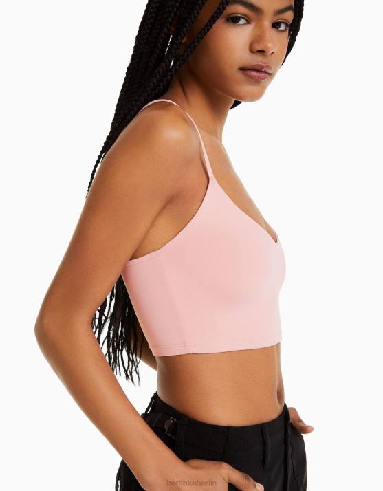 Rosa Bershka unisex Crop-Top mit Trägern H00J3757