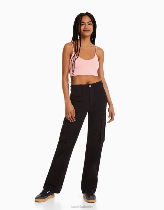 Rosa Bershka unisex Crop-Top mit Trägern H00J3757