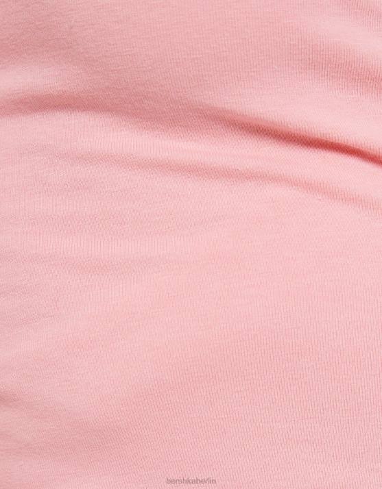 Rosa Bershka unisex Langarm-T-Shirt mit gekreuzten Ärmeln H00J3753