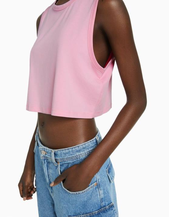 Rosa Bershka unisex Muskelshirt H00J3777