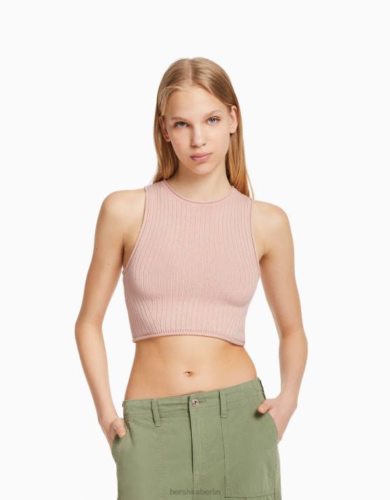 Rosa Bershka unisex ärmelloses Strickoberteil H00J3727