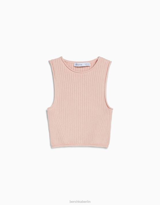 Rosa Bershka unisex ärmelloses Strickoberteil H00J3727