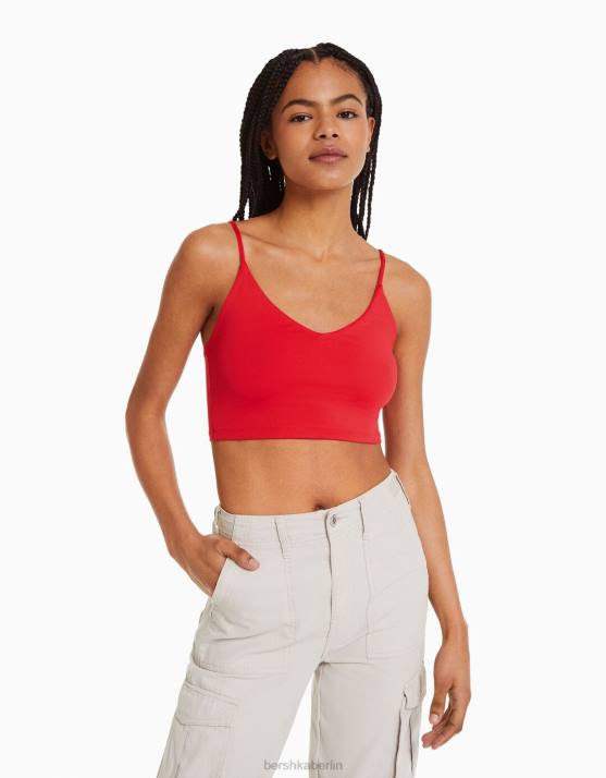 Rot Bershka unisex Crop-Top mit Trägern H00J3759