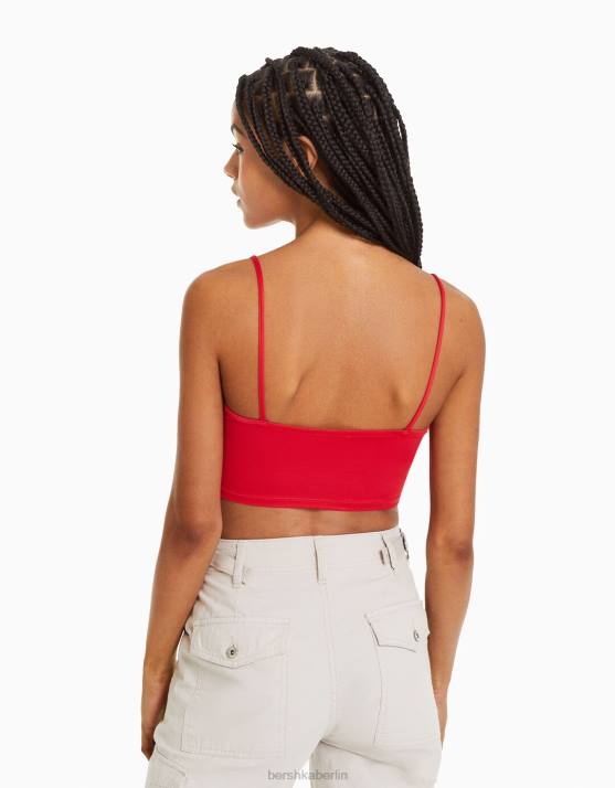 Rot Bershka unisex Crop-Top mit Trägern H00J3759
