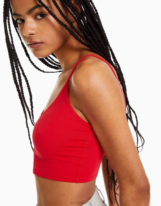 Rot Bershka unisex Crop-Top mit Trägern H00J3759