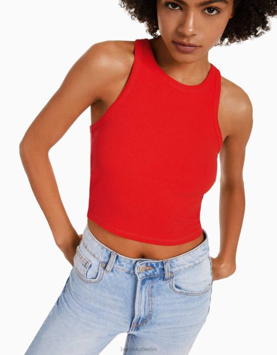 Rot Bershka unisex Geripptes Tanktop H00J3849
