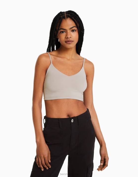 Sand Bershka unisex Crop-Top mit Trägern H00J3761