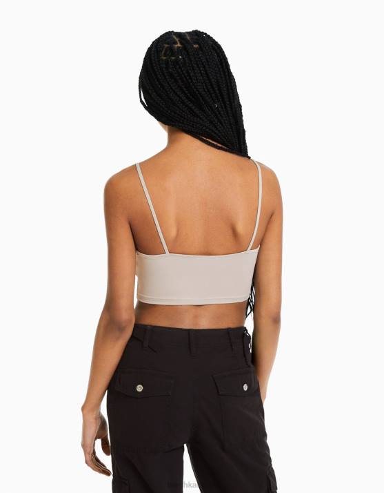 Sand Bershka unisex Crop-Top mit Trägern H00J3761