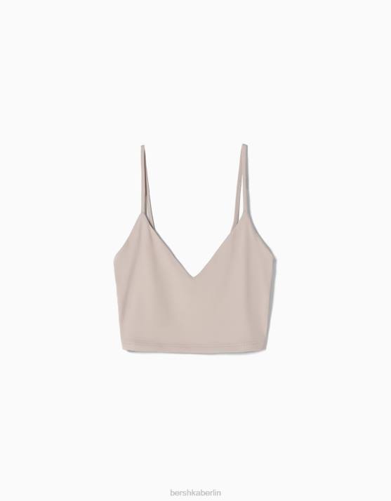 Sand Bershka unisex Crop-Top mit Trägern H00J3761
