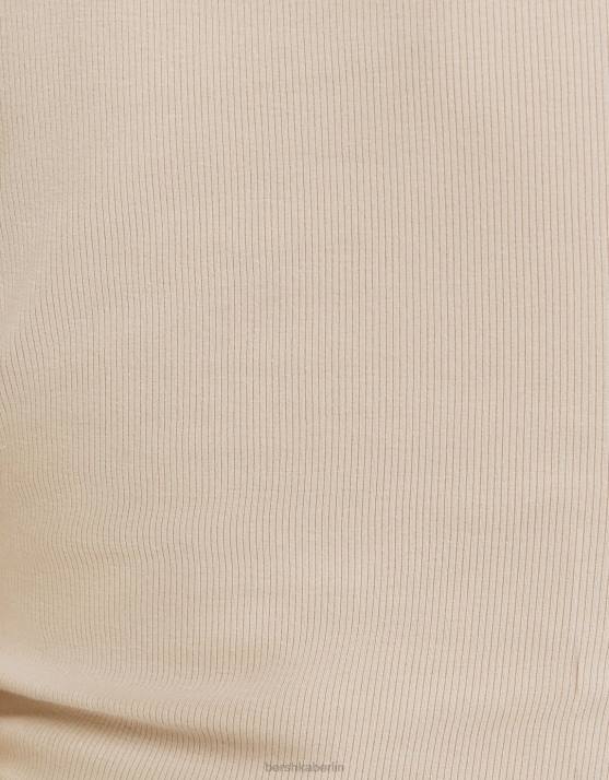 Sand Bershka unisex Geripptes Kurzarm-T-Shirt H00J3718