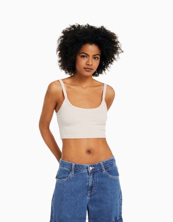 Sand Bershka unisex Kurzes Tanktop H00J3750