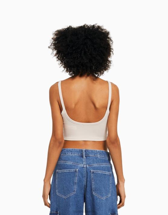 Sand Bershka unisex Kurzes Tanktop H00J3750