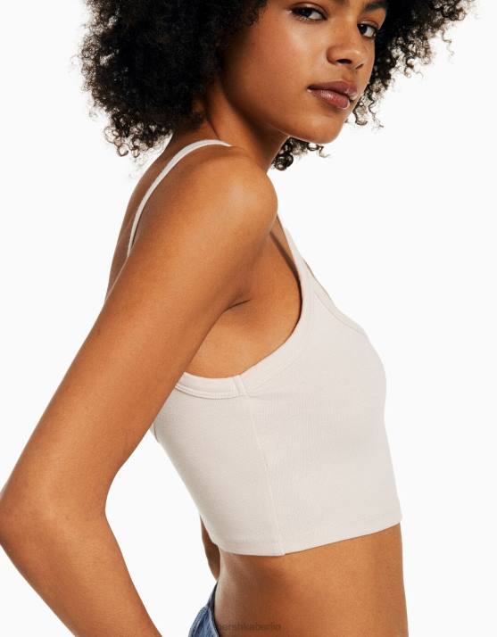 Sand Bershka unisex Kurzes Tanktop H00J3750