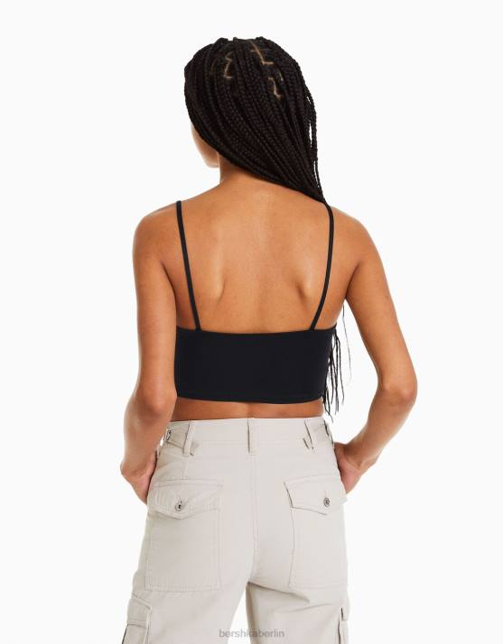 Schwarz Bershka unisex Crop-Top mit Trägern H00J3760
