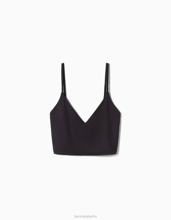 Schwarz Bershka unisex Crop-Top mit Trägern H00J3760