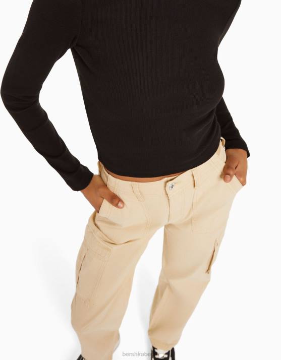 Schwarz Bershka unisex Geripptes Langarm-T-Shirt H00J3863