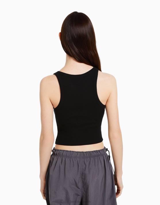 Schwarz Bershka unisex Geripptes Tanktop H00J3854