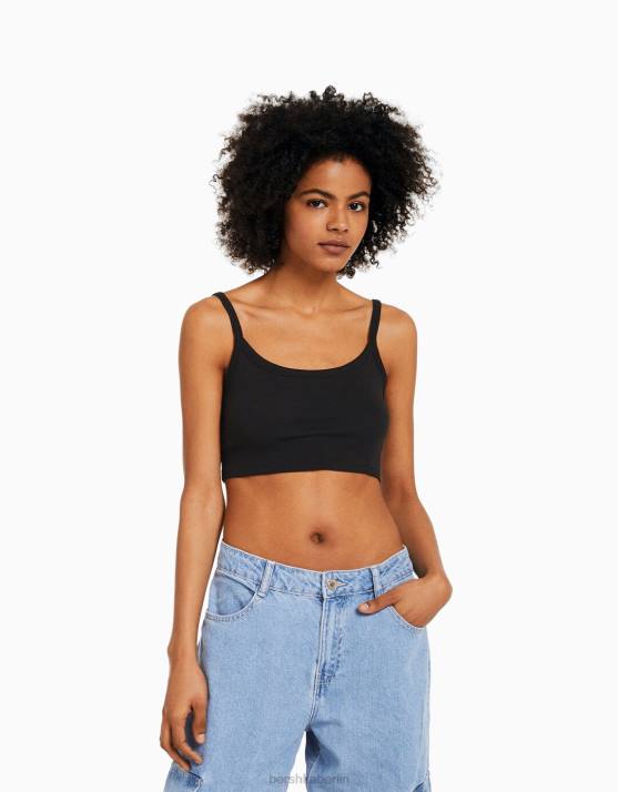 Schwarz Bershka unisex Kurzes Tanktop H00J3749