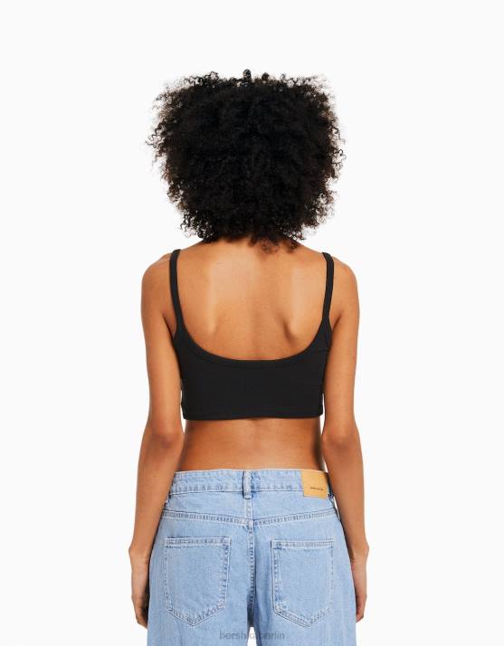 Schwarz Bershka unisex Kurzes Tanktop H00J3749
