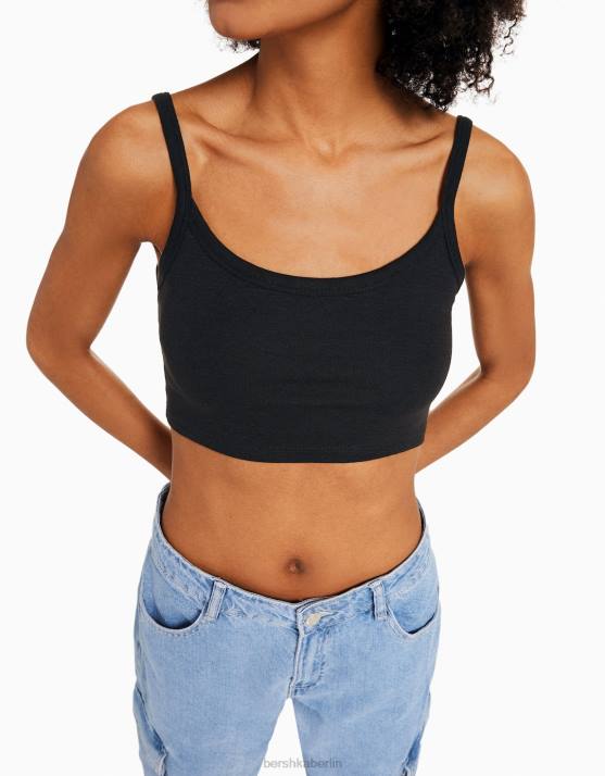 Schwarz Bershka unisex Kurzes Tanktop H00J3749