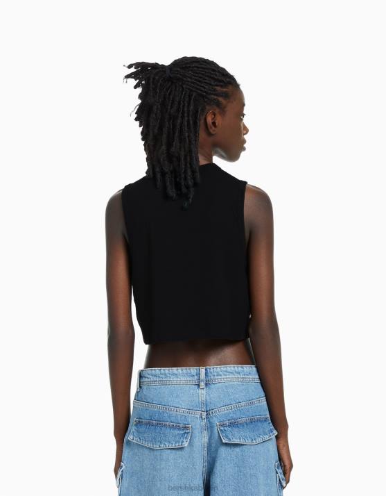 Schwarz Bershka unisex Muskelshirt H00J3779