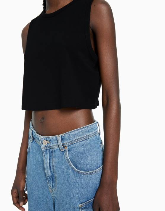 Schwarz Bershka unisex Muskelshirt H00J3779