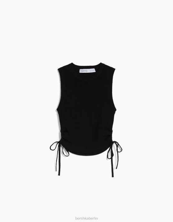 Schwarz Bershka unisex Tanktop mit gerafften Bändern H00J3698
