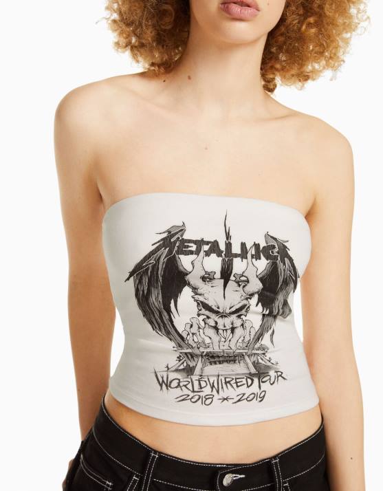 Weiss Bershka unisex Bandeau-Oberteil mit Metallica-Print H00J3696