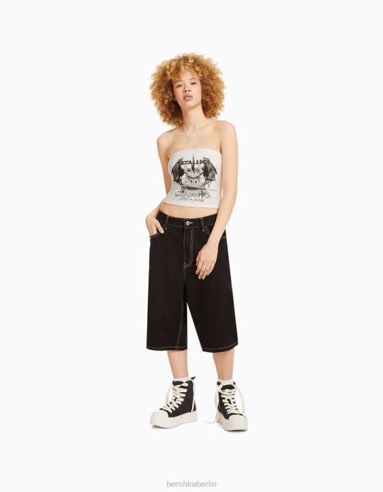 Weiss Bershka unisex Bandeau-Oberteil mit Metallica-Print H00J3696