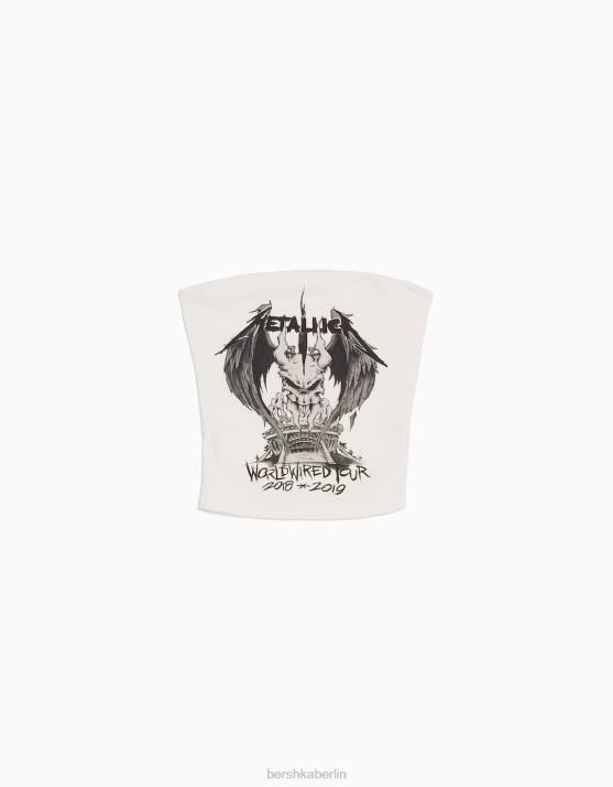 Weiss Bershka unisex Bandeau-Oberteil mit Metallica-Print H00J3696