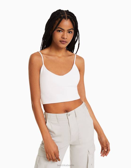 Weiss Bershka unisex Crop-Top mit Trägern H00J3756