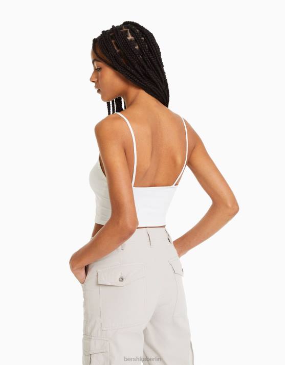 Weiss Bershka unisex Crop-Top mit Trägern H00J3756