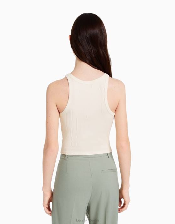 Weiss Bershka unisex Geripptes Tanktop H00J3850