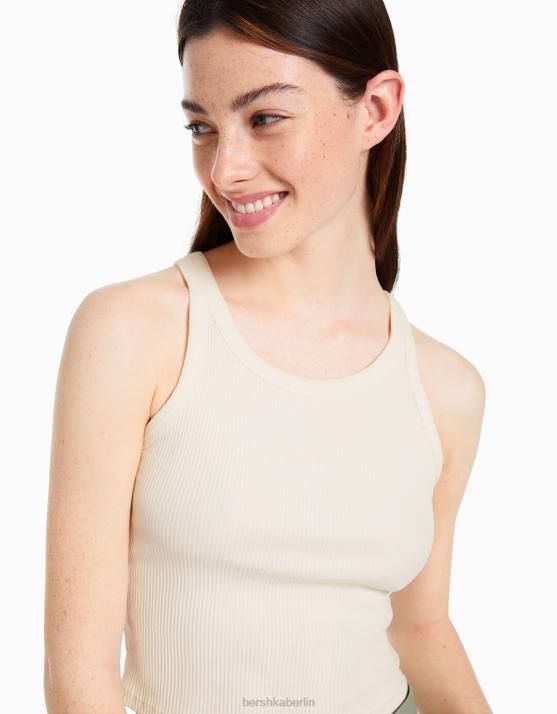 Weiss Bershka unisex Geripptes Tanktop H00J3850