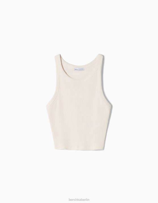 Weiss Bershka unisex Geripptes Tanktop H00J3850