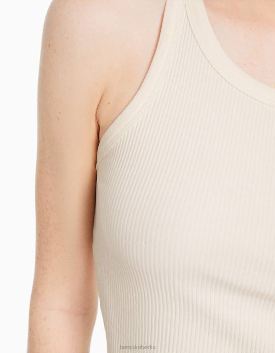 Weiss Bershka unisex Geripptes Tanktop H00J3850