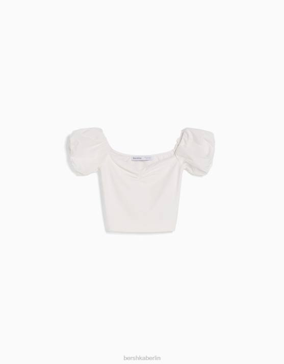 Weiss Bershka unisex Kurzärmliges Oberteil aus Baumwollpopeline H00J3800