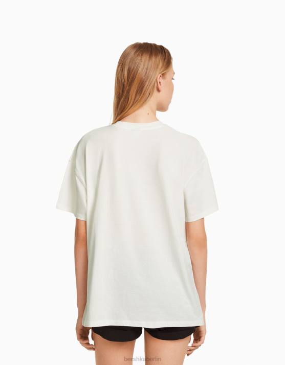 Weiss Bershka unisex Kurzarm-T-Shirt mit Aufdruck H00J3786
