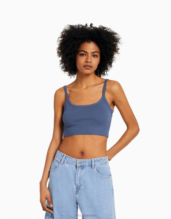 blau verwaschen Bershka unisex Kurzes Tanktop H00J3751
