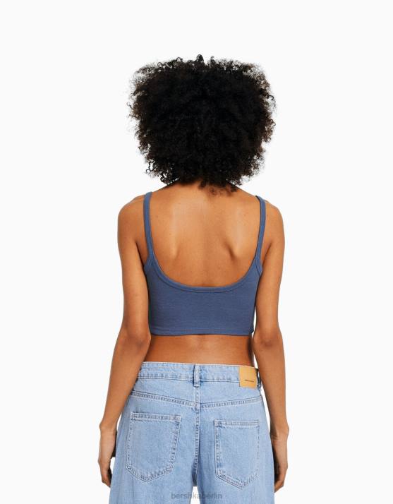 blau verwaschen Bershka unisex Kurzes Tanktop H00J3751