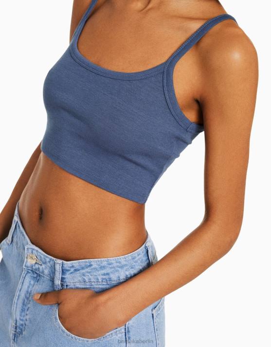 blau verwaschen Bershka unisex Kurzes Tanktop H00J3751