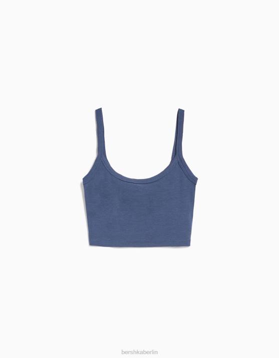 blau verwaschen Bershka unisex Kurzes Tanktop H00J3751