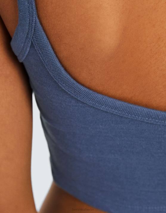 blau verwaschen Bershka unisex Kurzes Tanktop H00J3751