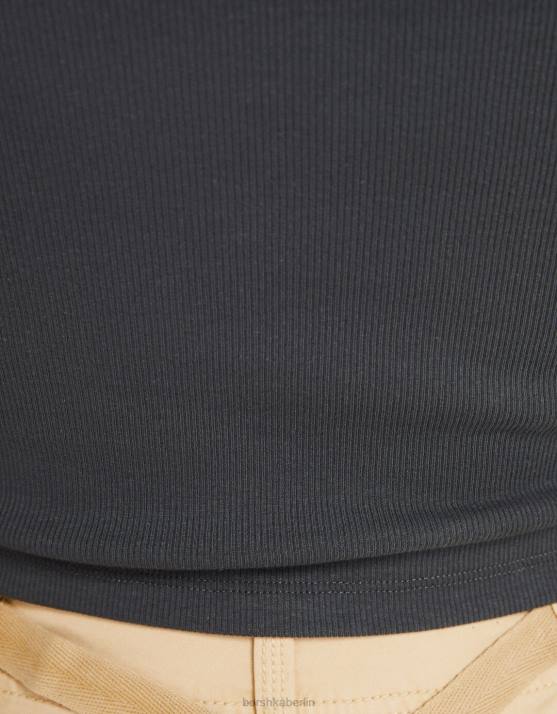 dunkelgrau Bershka unisex Geripptes Langarm-T-Shirt H00J3806