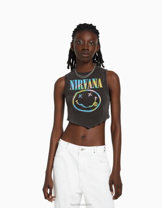 dunkelgrau Bershka unisex Ärmelloses T-Shirt mit Nirvana-Print H00J3693