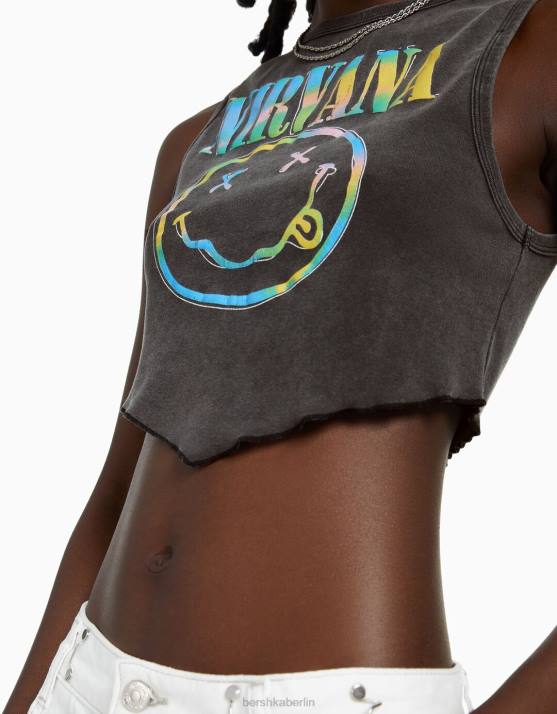 dunkelgrau Bershka unisex Ärmelloses T-Shirt mit Nirvana-Print H00J3693