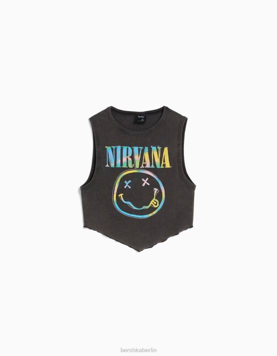 dunkelgrau Bershka unisex Ärmelloses T-Shirt mit Nirvana-Print H00J3693