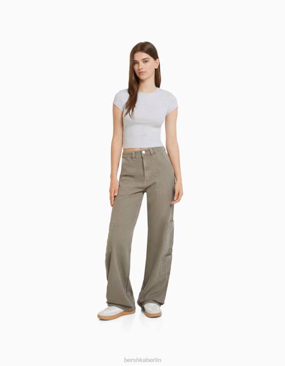 grau Bershka unisex Geripptes Kurzarm-T-Shirt H00J3746