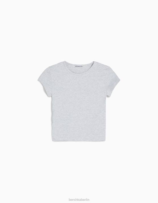 grau Bershka unisex Geripptes Kurzarm-T-Shirt H00J3746