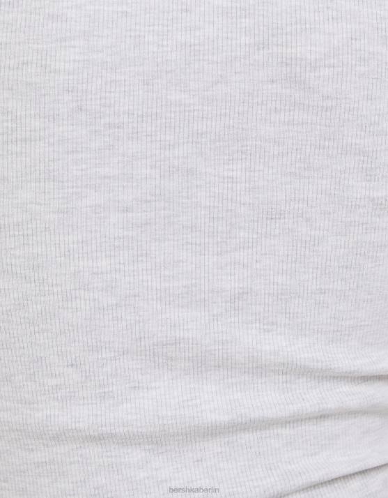 grau Bershka unisex Geripptes Kurzarm-T-Shirt H00J3746